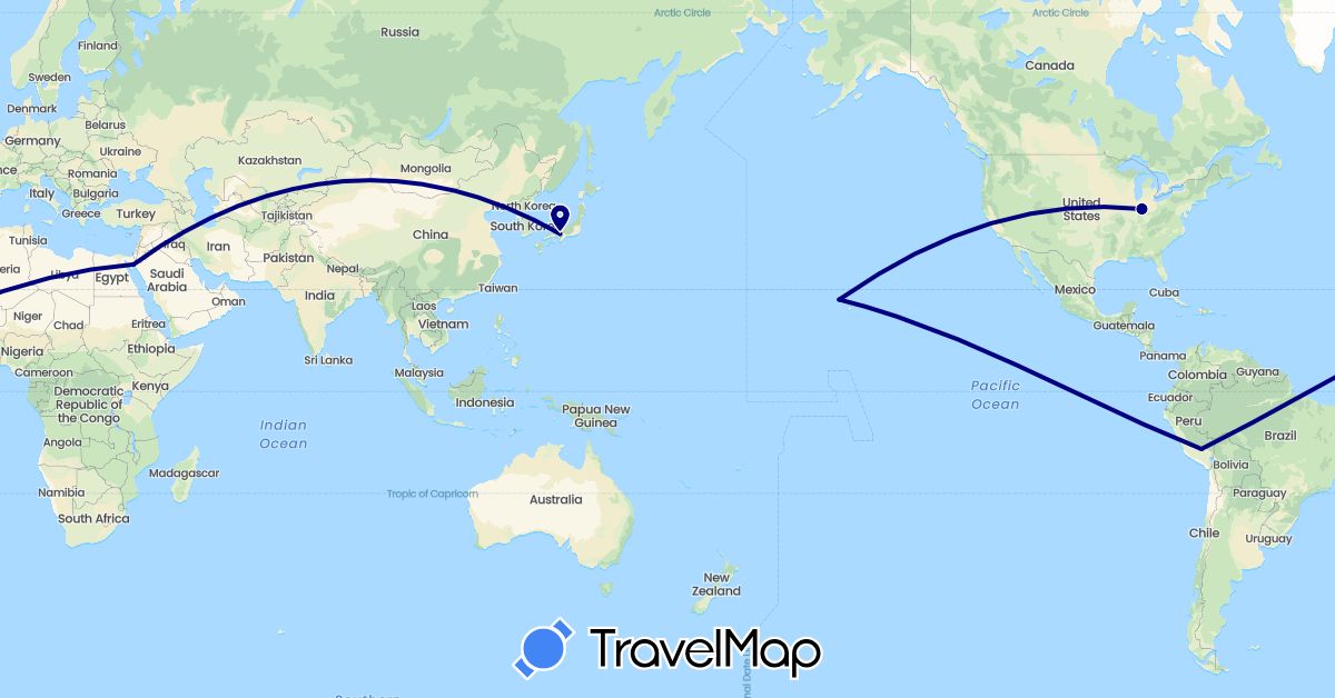 TravelMap itinerary: driving in Egypt, Japan, Peru, United States (Africa, Asia, North America, South America)